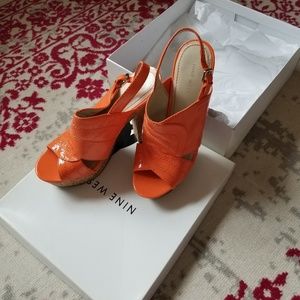 Cork Platform Orange Patent Nine West Sz 9 Sandal
